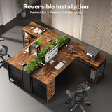 Huuger 63 Inch L Shaped Desk with Fabric Drawers, Reversible Computer Gaming Desk with Power Outlets and USB-C Port, Adjustable Side Storage Shelves, for Work Study Corner Home Office, Rustic Brown Huuger