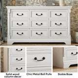 LIKIMIO Farmhouse Dresser for Bedroom with 9 Drawers, 58" Wide Wood Chest of Drawers with Roman Column, Dresser TV Stand for 65", Closet Storage Dressers Organizer for Bedroom, Living Room, Hallway LIKIMIO