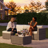 SUNVIVI OUTDOOR Outdoor Patio Furniture Set, 5 Piece Patio Conversation Set, Waterproof Wicker Patio Furniture Set, All Weather Combination Patio Conversation Sets with Cushions and Glass Table, Beige SUNVIVI OUTDOOR