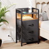 Lazzanto Night Stand Bedside Charger Bedroom - Nightstand with Charging Station & LED Light Strip, Night Stand with Storage Shelf & 3 Fabric Drawers, Morden End Table with U-S-B Ports & AC Outlets Lazzanto
