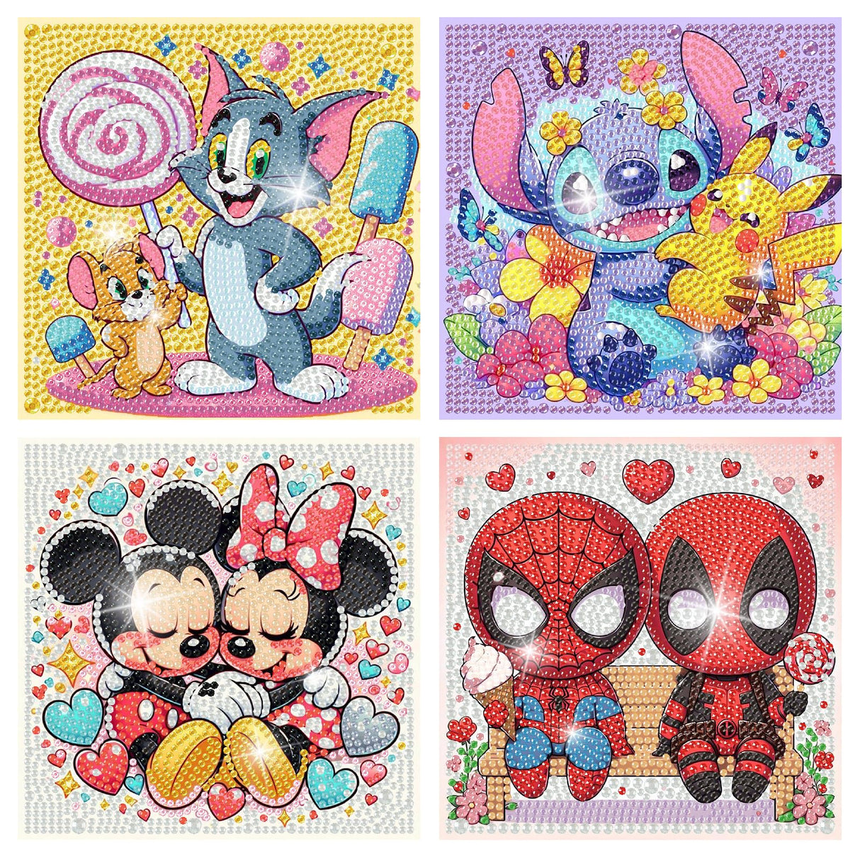 4 Packs Cartoon Diamond Art Kits for Kids,5D DIY Diamond Art Painting Kits for Kids Ages 4-8-12,Mosaic Kits Full Round Drills for Gifts and Home Wall Decor 6X6 Inch Fuinkqe