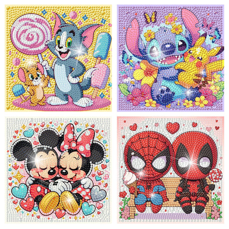 4 Packs Cartoon Diamond Art Kits for Kids,5D DIY Diamond Art Painting Kits for Kids Ages 4-8-12,Mosaic Kits Full Round Drills for Gifts and Home Wall Decor 6X6 Inch Fuinkqe