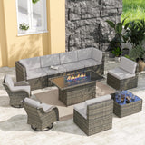 UIXE Outdoor Patio Furniture Sets with Propane Fire Pit Table, 10 Pieces Wicker Patio Sectional Sofa Lounge Couch Seating PE Rattan Conversation Set Includes 45" Gas Fire Table, Light Gray UIXE