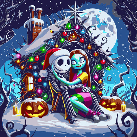 Jack and Sally Paint by Numbers for Adults, DIY Christmas Moon Paint by Numbers Kits for Adults Beginners Without Frame, Acrylic Paint on Canvas Painting Kits for Home Decor 16x16 Inch AWLNKMC