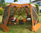 EVER ADVANCED Pop up Gazebo Tent for Backyard, 11.5 x 9.8 ft, Instant Screened Tent Screen House Canopy with Netting, Orange EVER ADVANCED