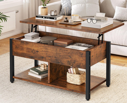 YITAHOME Lift Top Coffee Table, Coffee Tables with Large Hidden Storage Wood Coffee Table Lift Up Center Table for Living Room, Office, Rustic Brown