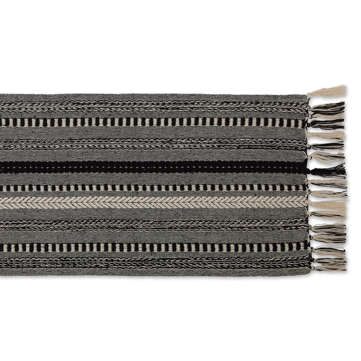DII Farmhouse Braided Stripe Table Runner Collection, 15x72 (15x77, Fringe Included), Black DII