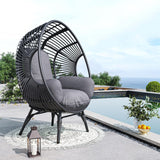 LUTINLIX Oversized Wicker Egg Chair Outdoor Indoor,Patio Lounge Chair with Thicken Cushions & Durable Steel Frame, Egg Basket Chair 500lbs Capacity for Garden, Backyard, Porch,Bedroom (Black-Regular) LUTINLIX