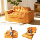MAXYOYO Convertible Sofa Bed, Pull Out Loveseat Sleeper Sofa, 2 in 1 Folding Couch Bed, Fold Out Floor Couch with Pillows for Living Room Bedroom Lounge, Orange MAXYOYO