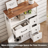 IRONCK Farmhouse Storage Cabinet, Bathroom Floor Cabinet with 4 Drawers & Shelves, 31.5" Wide Kitchen Pantry Cabinet, Adjustable Shelf, Barn Doors, Bathroom, Kitchen,White/Walnut IRONCK