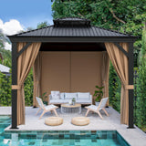 Flamaker Hardtop Gazebo 10' x 12' Aluminum Frame Outdoor Gazebo with Privacy Curtains and Gauze Mesh Sunshade Pavilion Double Roof Canopy for Patio, Lawn, Deck, Poolside Flamaker