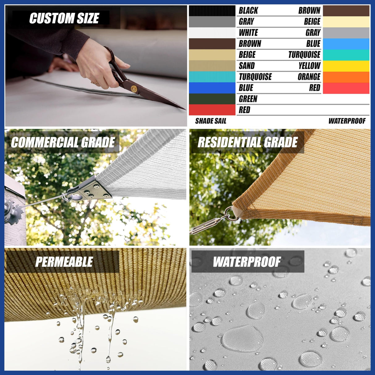 ShadeMart 14' x 20' Beige Sun Shade Sail Rectangle Canopy Fabric Cloth Screen SMSL, Water and Air Permeable & UV Resistant, Heavy Duty, Carport Patio Outdoor - (We Customize Size) ShadeMart