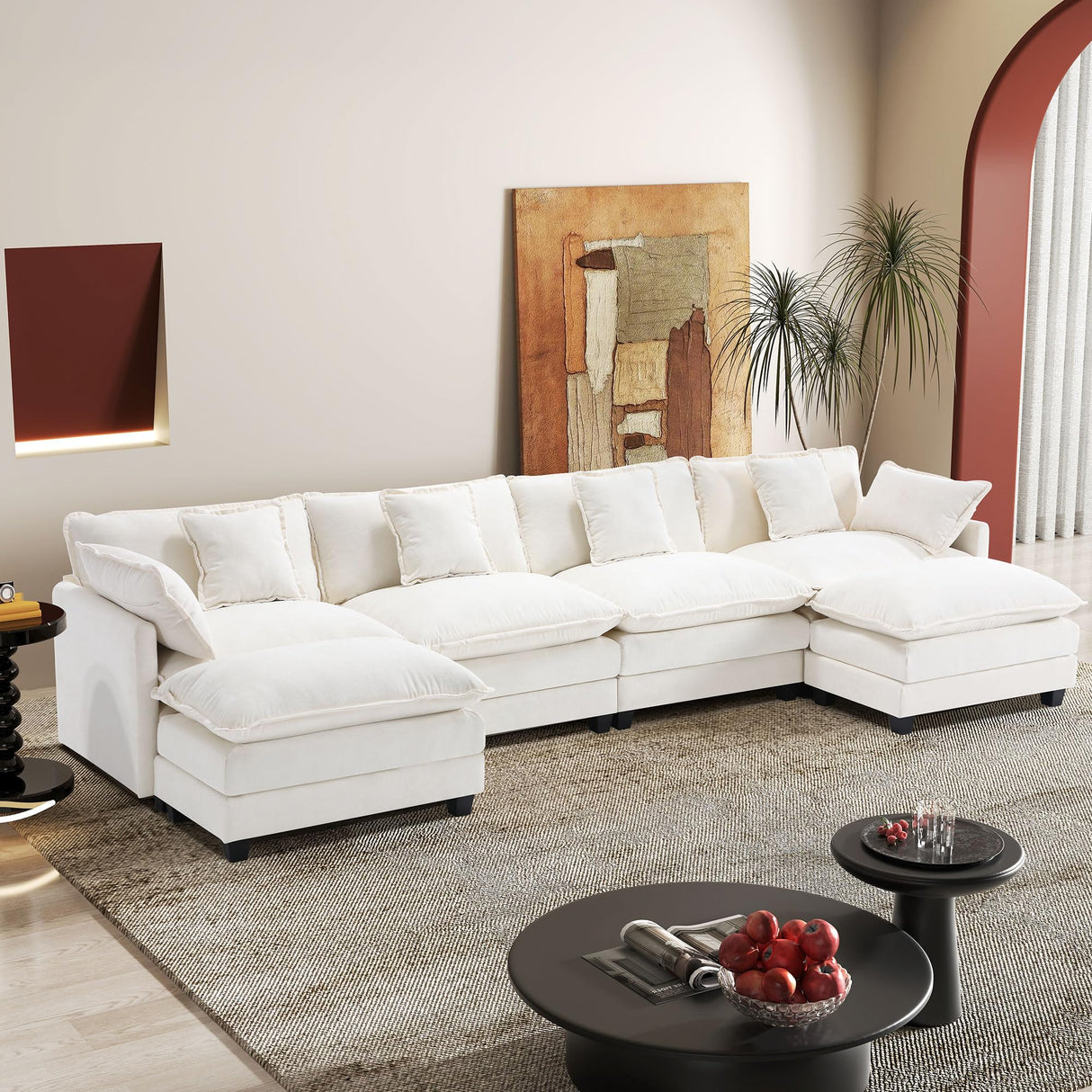 149.2" Modular Sectional Sofa,U Shaped Couch for Living Room,Modern Deep Seat Sofa 3 Seater Chenille Fabric Comfy Cloud Couches with Throw Pillows & Movable Ottoman Hanherry