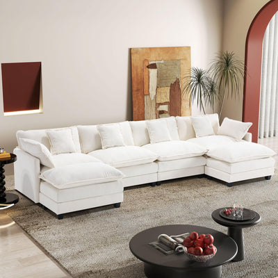 149.2" Modular Sectional Sofa,U Shaped Couch for Living Room,Modern Deep Seat Sofa 3 Seater Chenille Fabric Comfy Cloud Couches with Throw Pillows & Movable Ottoman