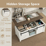 Furnihold Coffee Table 47.3'' Lift Top Coffee Table with Storage, Modern White Coffee Table with Sliding Barn Doors, Farmhouse & Rustic Rectangle Center Table for Living Room, Office, Brown Top Furnihold