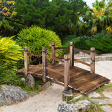 5FT Wooden Garden Bridge Arch Stained Finish Footbridge Decorative Backyard Bridge with Double Safety Railings Outdoor Lawn Pond Bridge Walkway for Garden Yard Patio Courtyard Farm Stream Creek RELIANCER