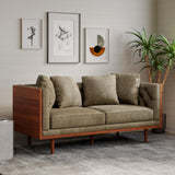 Christopher Knight Home Mid Century Modern Fabric Tufted Loveseat with Accent Pillows, 2-Seater Sofa with Removable Cushions, Comfy Sofa for Reading Book, Rubberwood Leg, Dark Beige and Dark Walnut Christopher Knight Home