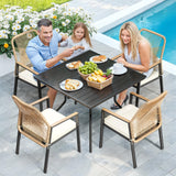SUNCOZE Outdoor Patio Dining Set, 5 Pieces Rattan Patio Table and Chairs Set with Cushion and Umbrella Hole, Wicker Outdoor Patio Furniture Sets of 4 for Backyard and Porch, Beige SUNCOZE