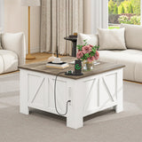 YITAHOME Farmhouse Lift Top Coffee Table with Storage, Wood Square Center Table with Charging Station & USB Ports and Hidden Compartment Coffee Tables for Living Room Bedroom, Home Office, White YITAHOME