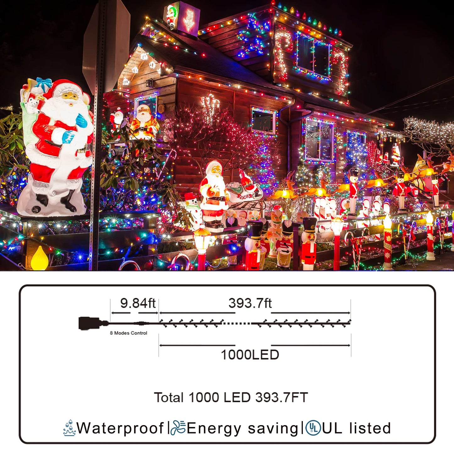 XURISEN 403FT Christmas Lights, 1000 LED Super Long String Lights 8 Modes & Memory Timer Plug in Twinkle Fairy Lights Decor for Home Xmas Party Wedding