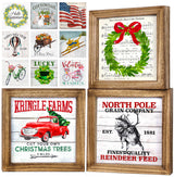 Set of 3 Rustic Wood Frames for Tiered Tray Decor - 36 Interchangeable Seasonal Home Signs for Valentines, St Patrick's Day, All Seasons, 7x7 in Parallel Decor