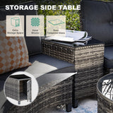 MEISSALIVVE 9-Piece Outdoor Patio Furniture Set, Half-Moon Curved Sectional Set with Wood Armrests, Patio Conversation Set, Tempered Glass Coffee & Side Tables (Grey) MEISSALIVVE