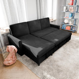 Vongrasig Pull Out Couch, Convertible Sleeper Sofa Bed with Storage, L-Shaped Sofa Bed with Storage Chaise Linen Fabric for Living Room, Apartment, Small Space, Black Vongrasig