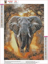 MXJSUA Savannah Elephant DIY Diamond Painting by Number Kits for Adults, 5D Round Drill Diamond Gem Art Painting Picture Arts Kits Craft for Home Wall Decor 12x16 Inch MXJSUA