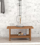 AquaTeak The Original 36" Spa Teak Shower Bench with Shelf AquaTeak