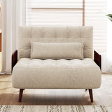 JASIWAY 3-in-1 Convertible Chair Bed Sleeper for Adults, Linen Convertable Sleeper Chair with Wooden Arms & Pillows, Foldable Single Futon Sofa Bed (Mid Century with Walnut Arm, 36.6" Wide) JASIWAY