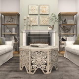 Deco 79 Wooden Floral Handmade Living Room Coffee Table Intricately Carved Table with Hollow Interior, Center Table 33" x 33" x 18", Light Gray Deco 79