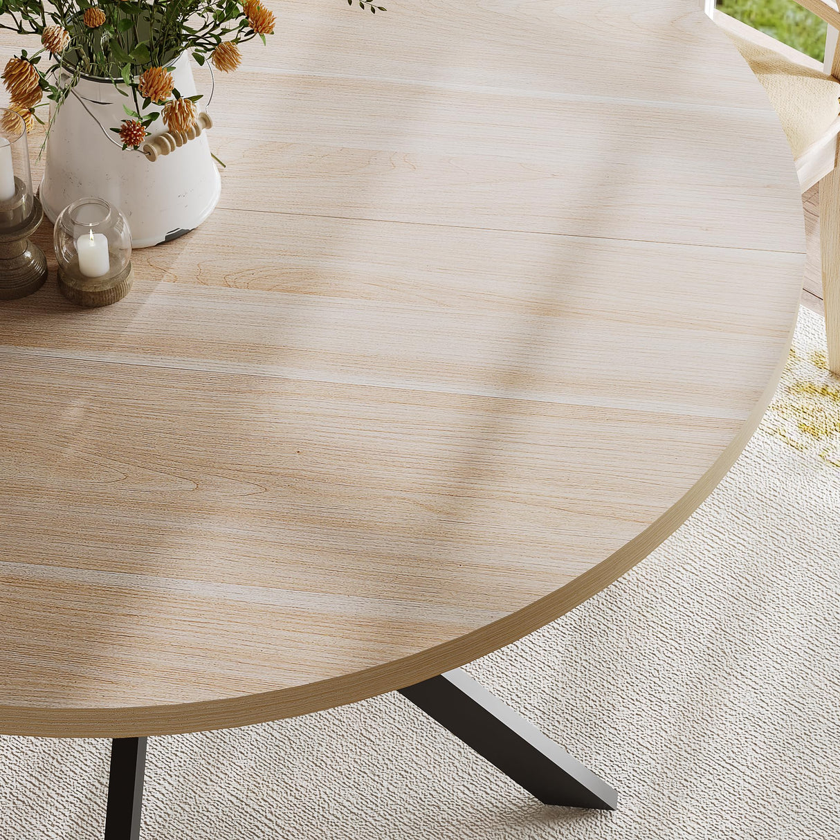 ChooChoo 47.2 Inch Round Dining Table for 4, Farmhouse Wood Kitchen Table, Circle Dinner Table for Kitchen & Dining Room, Natural Oak ChooChoo