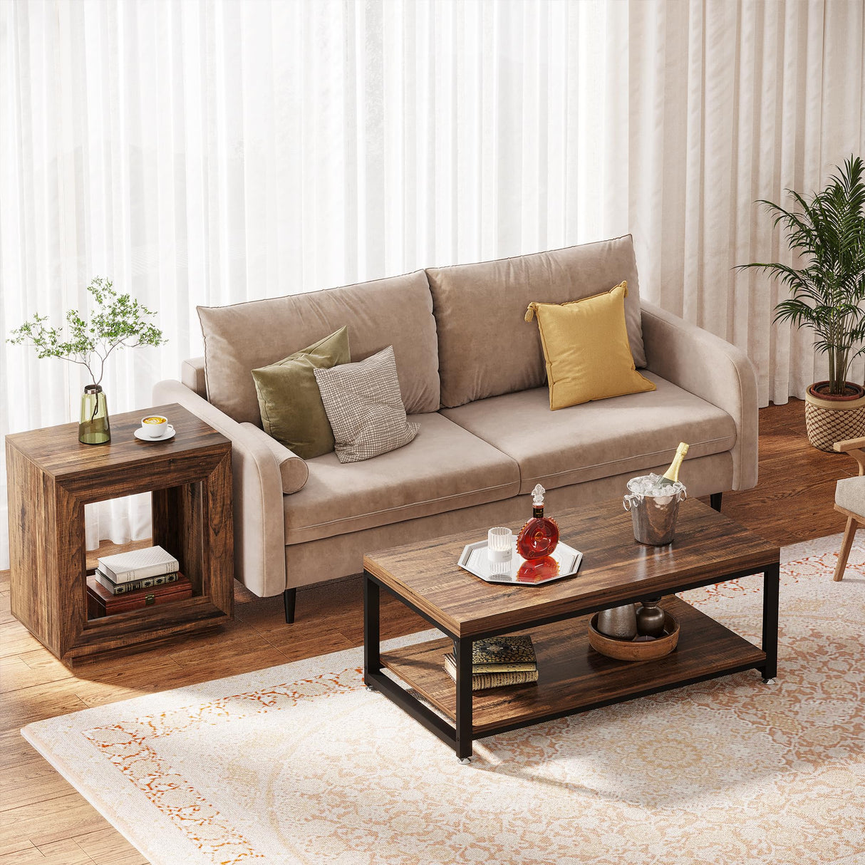 Tribesigns 24" Farmhouse End Table, 2 Tiered Side Table with Shelf Storage Industrial Sofa Side Table Nightstand for Living Room, Entrance (Rustic Brown) (1) Tribesigns