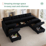 HONBAY Modular Sectional Sleeper Sofa with Storage, Velvet Modular Sofa Couch Oversized, 8-Seat Reversible Velvet Sleeper Sectional Sofa Bed for Living Room, Black HONBAY