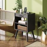 WLIVE Black Nightstand, Night Stand with Charger Station, Bedside Table, Side Table with Storage Shelf, End Table with USB Ports and Outlets for Bedroom, 15.12" D x 11.73" W x 23.74" H WLIVE