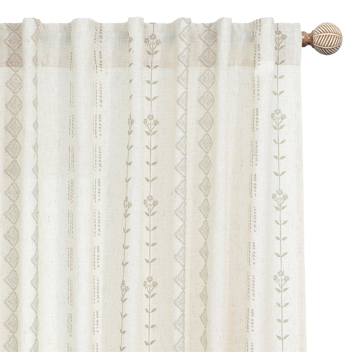 Neutral Farmhouse Curtains for Living Room 84 Inches Long,Taupe Cream Boho Light Filtering Sheer Patterned Modern Beautiful Linen Curtains with Floral Pattern Design Dining Room 84 Length 2 Panels Set Lino Rosa