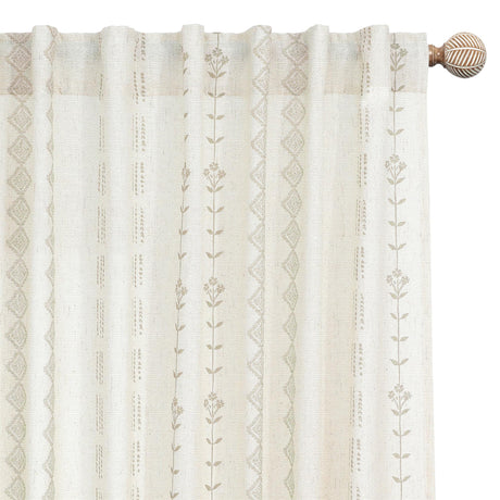 Neutral Farmhouse Curtains for Living Room 84 Inches Long,Taupe Cream Boho Light Filtering Sheer Patterned Modern Beautiful Linen Curtains with Floral Pattern Design Dining Room 84 Length 2 Panels Set Lino Rosa