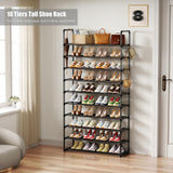 SRRSO Shoe Rack, 10 Tier Shoe Storage Organizer with Hooks,Fit 40-45 Pairs Shoes,Metal Tall Shoe Shelf for Closet,Entryway, Hallway,Garage,Bedroom,Cloakroom SRRSO