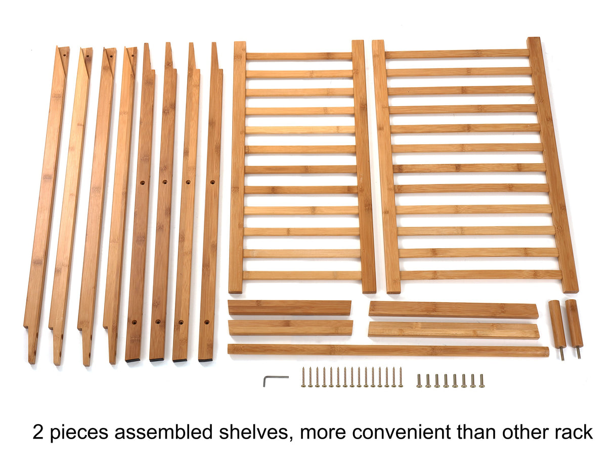 Finnhomy Bamboo Clothes Rack Portable Extra Large Garment Rack 2-Tire Storage Box Shelves For Entryway and Bed Room Patented Design Finnhomy