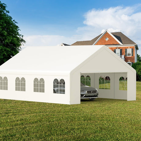 GOJOOASIS 20' x 26' Heavy Duty Carport with Roll-up Visual Windows, Reinforced Party Tent with Removable Sidewalls & Doors for Parties, Wedding, Outdoor Events, Car Canopy with All-Season Tarp, White GOJOOASIS