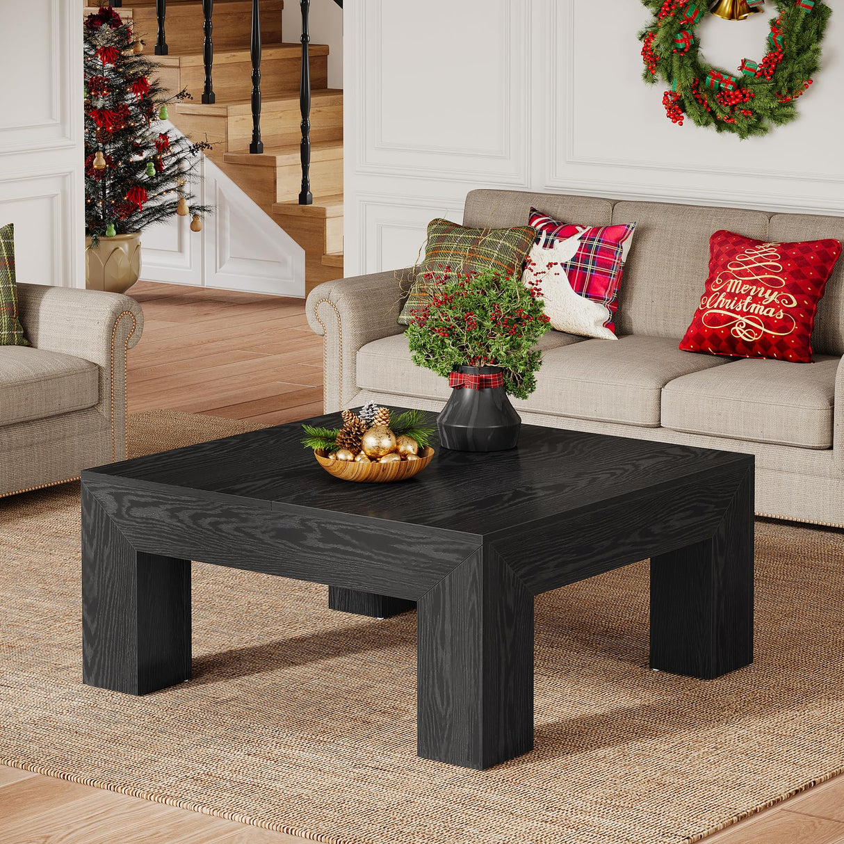 Tribesigns 39.4-Inch Square Coffee Table for Living Room, Farmhouse All MDF Accent Center Cocktail Table with Sturdy Wooden Legs, Easy Assembly, Black Tribesigns