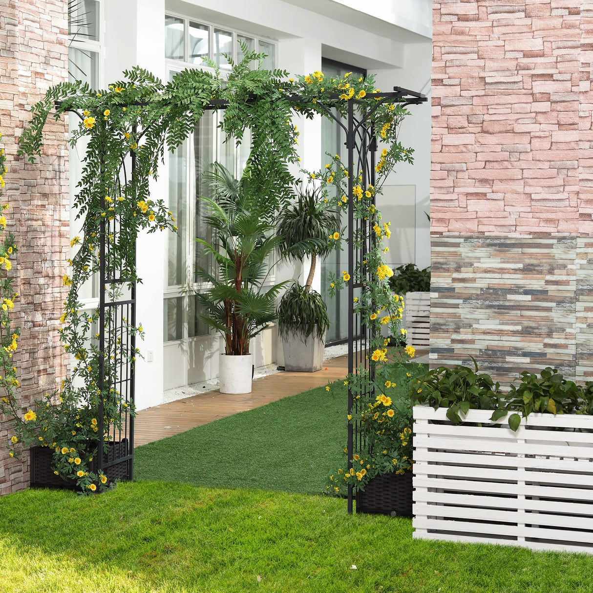 Outsunny 82'' Decorative Metal Garden Trellis Arch with Durable Steel Tubing & Elegant Scrollwork, Perfect for Weddings Outsunny