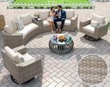 LUXOAK 9-Piece Wicker Patio Furniture Set with Swivel Rocking Chairs, Curved Sectional Sofa with Storage Table, All-Weather Outdoor Conversation Set with 6" Armrests, for Backyard/Garden/Deck LUXOAK