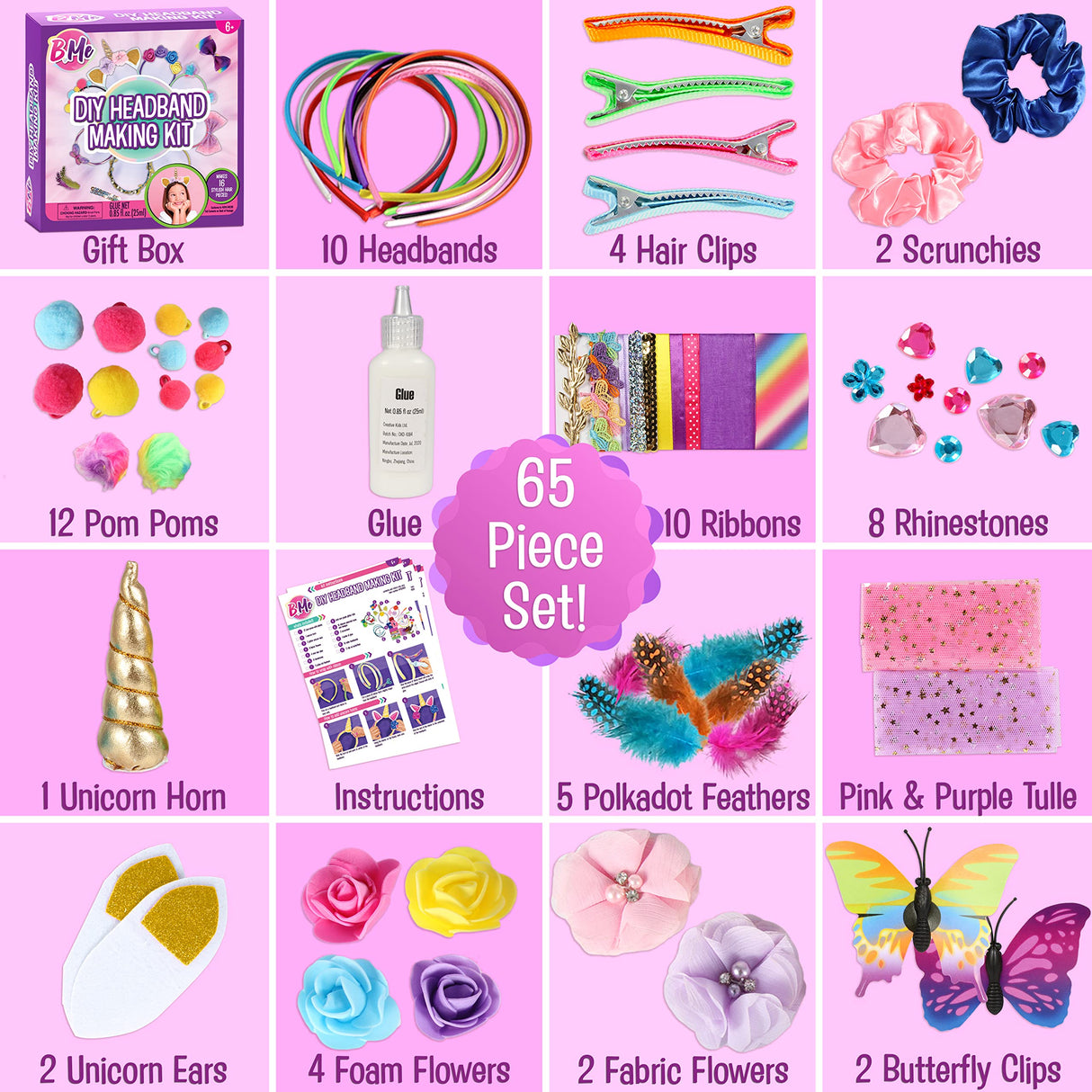 B Me Headband Making Kit - DIY 16 Unique Girls Hair Accessories with 60+ Craft Supplies - Arts & Crafts Gifts for Ages 5-12 Creative Kids