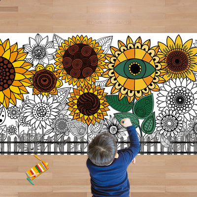 OHOME Sunflower Giant Coloring Poster/Tablecloth - Sunflower Decor - 30 x 72 Inches Jumbo Coloring Banner Kids Crafts Activities Decor Party Supplies