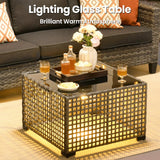 ovios 10 Pieces Patio Furniture Set, Outdoor Wicker Sofa Couch with Rocking Swivel Chairs Solar Lights Table Fire Pit, Modern Deep Seat Rattan Conversation Sets, Black ovios