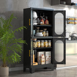 GAIOUS Black Kitchen Pantry Cabinet, Pantry Storage Cabinet with Acrylic Glass Doors and Adjustable Shelves, Metal Storage Cabinet for Kitchen, GAIOUS