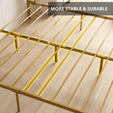 LIKIMIO Queen Bed Frame with Armrests Headboard & RGB Light, Upholstered Queen Size Bed Platform with Drawers, No Box Spring Needed, Study & No Noise, Modern Gold and White LIKIMIO