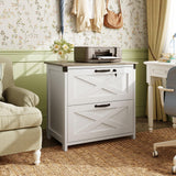 DEVAISE 2 Drawer Farmhouse File Cabinet with Lock, Leteral Filing Cabinet for Letter/Legal/A4 Size, Wood Storage Cabinet for Home Office, White DEVAISE