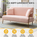Dolonm 60" Bouclé Loveseat Sofa, 2 Seater Upholstered Sofa Couch with 2 Pillows, Mid Centry Teddy Fabric Sofa with Gold Metal Legs, Sofa for Small Space, Apartment, Office, Bedroom Dolonm